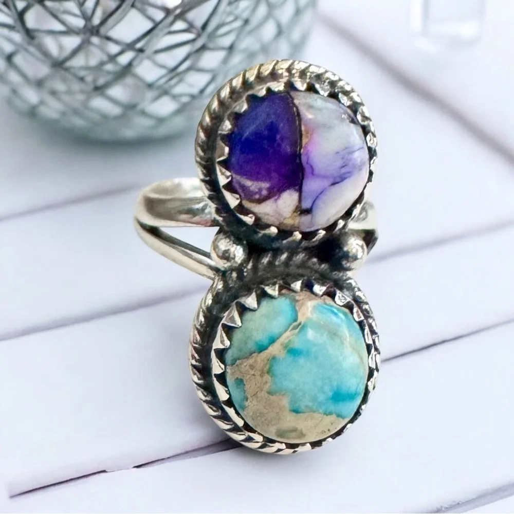 Ice Blue & Purple Dahlia Mohave Turquoise Ring (5.75)